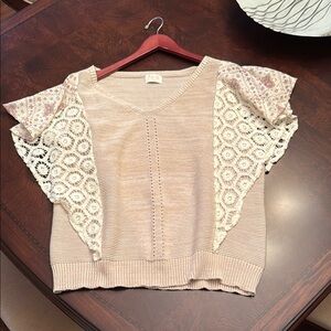 Fate Women's V-Neck Sweater in Beige and Cream